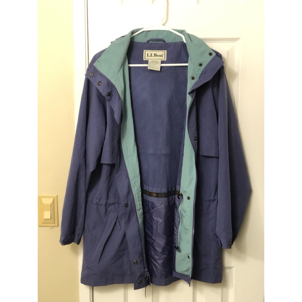 Vtg LL Bean Women's Jacket Hood Medium Zip Buttons Windbreaker Anorak Purple